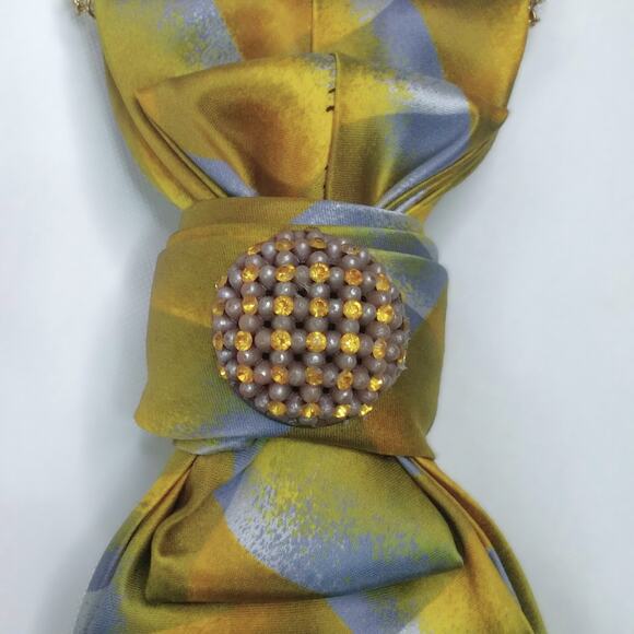 Vintage Silk Tie Necklace Artisan Italy Gold Silver Hue Upcycled Amber Jewel NEW - Picture 8 of 13